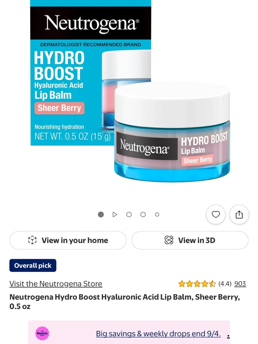 Neutrogena Hydro Boost Lip Balm - Blue and White Packaging